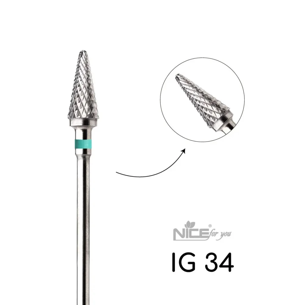 Твердосплавная фреза «Конус» IG 34 Nice for you зеленая насечка (d 6 мм, L 13 мм)