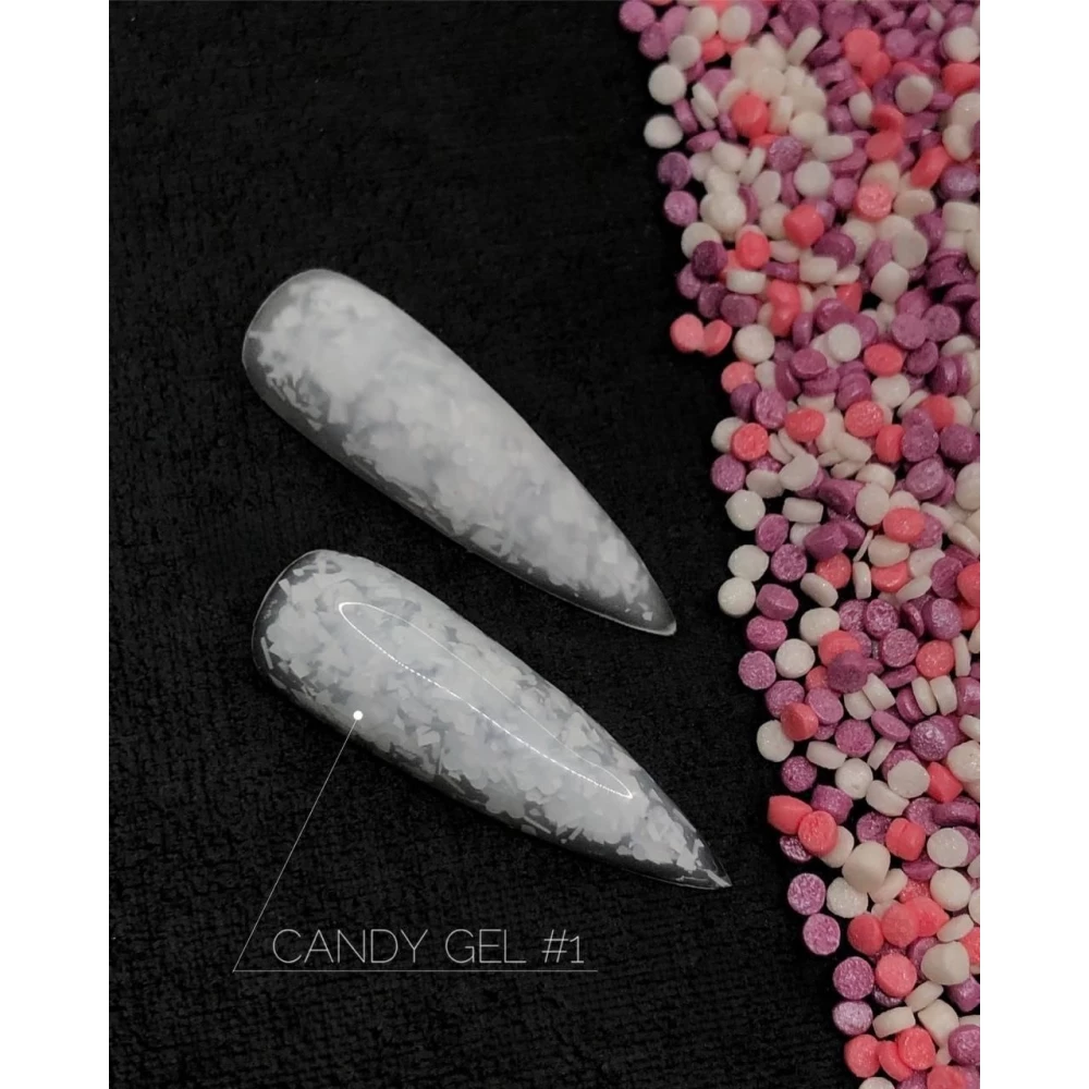 Гель для дизайну нігтів Candy Crooz №1 (молочно-білий з ефектом фольги та слюди), 5 мл