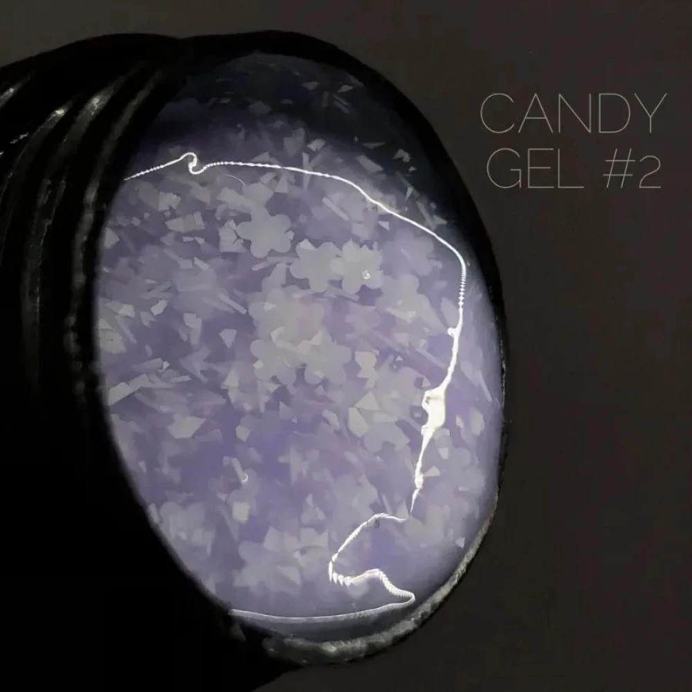 Гель для дизайна ногтей Candy Crooz №2 (нежно-сиреневого (лавандового) с эффектом фольги и слюды), 5 мл