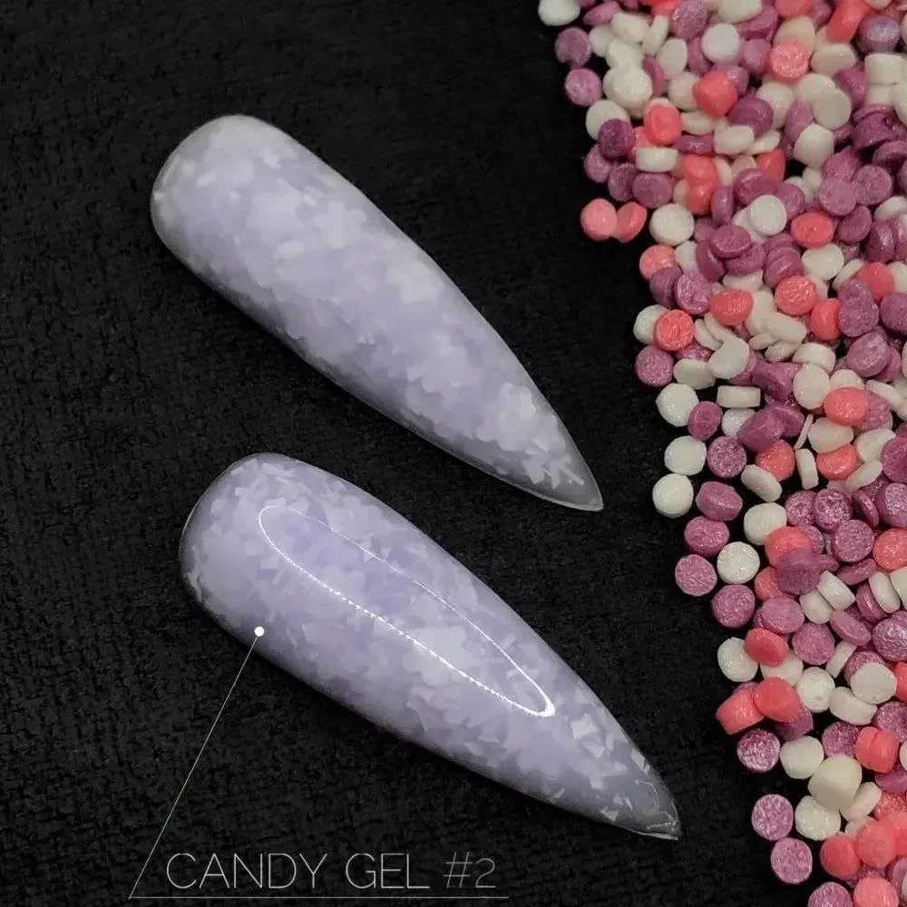 Гель для дизайна ногтей Candy Crooz №2 (нежно-сиреневого (лавандового) с эффектом фольги и слюды), 5 мл
