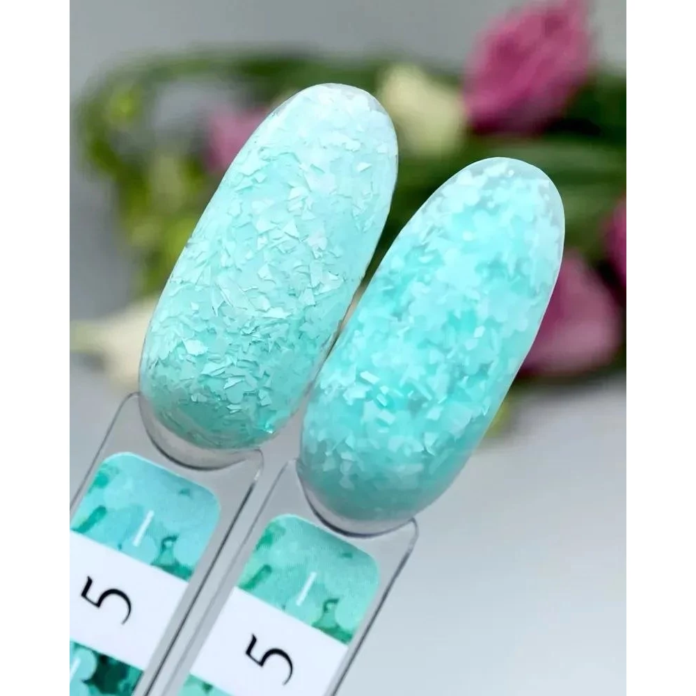 Гель для дизайну нігтів Candy Crooz №5 (бірюзовий з ефектом фольги та слюди), 5 мл