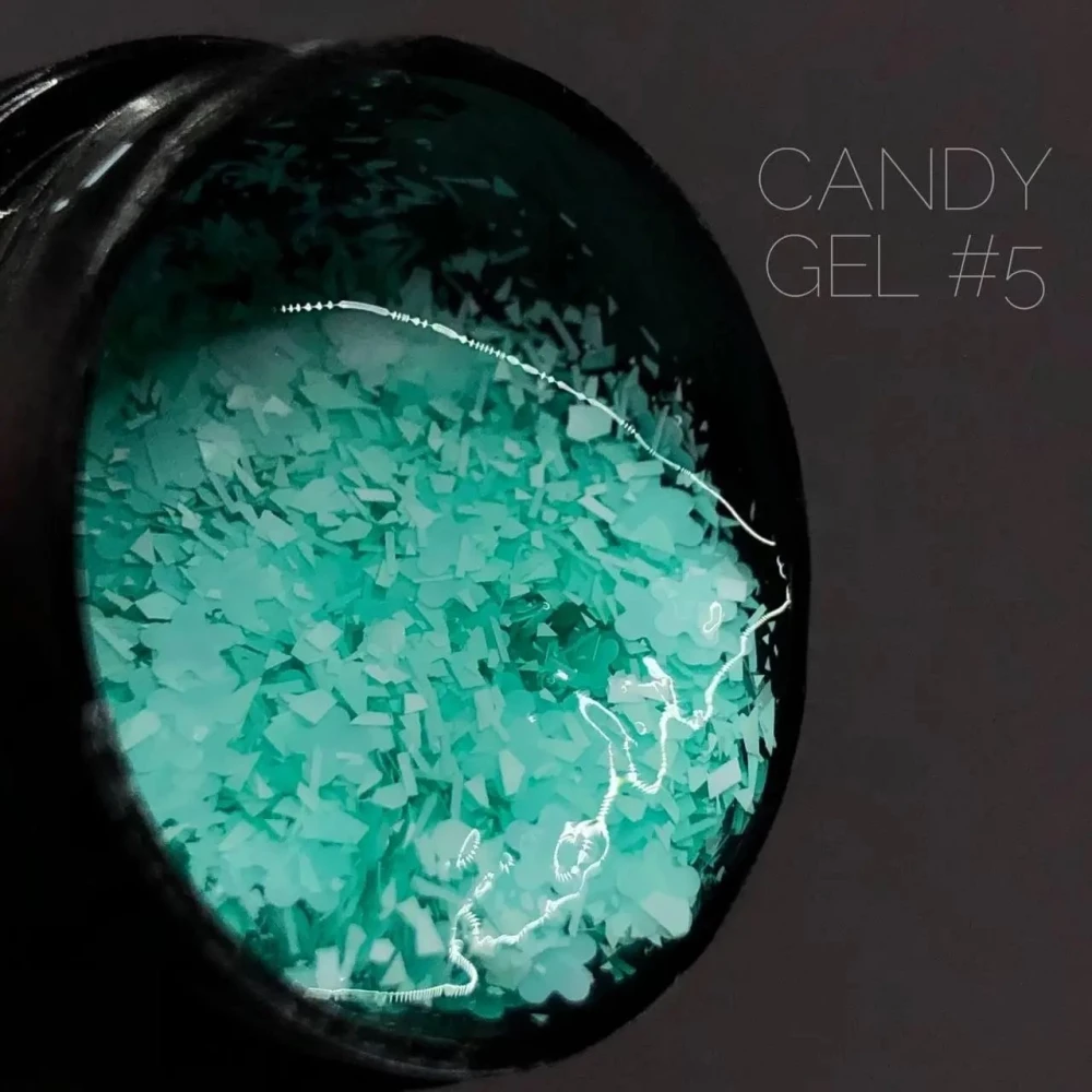 Гель для дизайну нігтів Candy Crooz №5 (бірюзовий з ефектом фольги та слюди), 5 мл