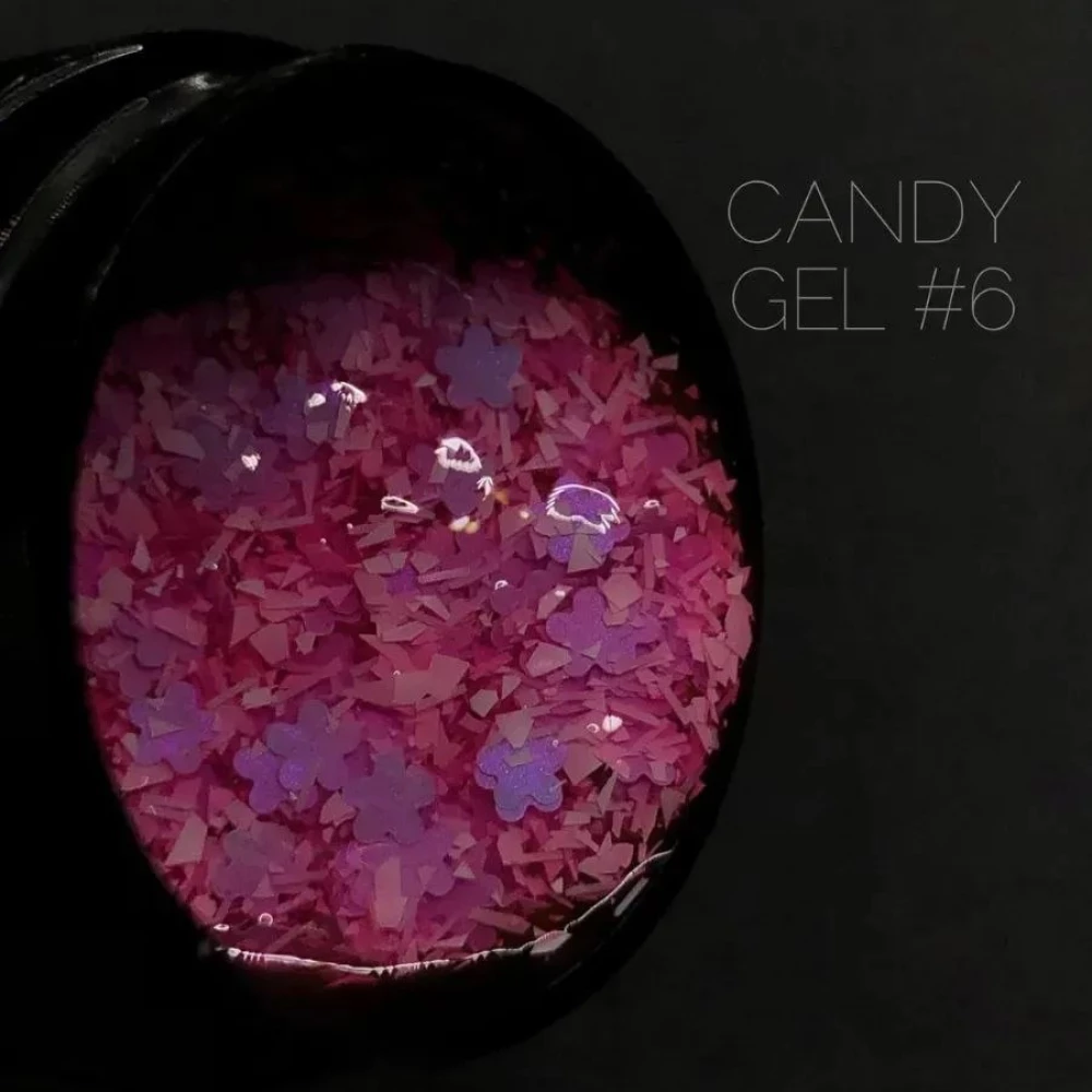 Гель для дизайну нігтів Candy Crooz №6 (рожевий з ефектом фольги та слюди), 5 мл