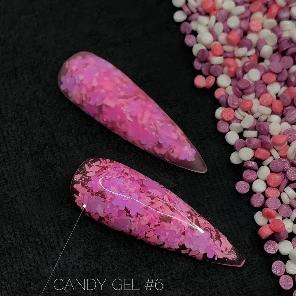 Гель для дизайну нігтів Candy Crooz №6 (рожевий з ефектом фольги та слюди), 5 мл