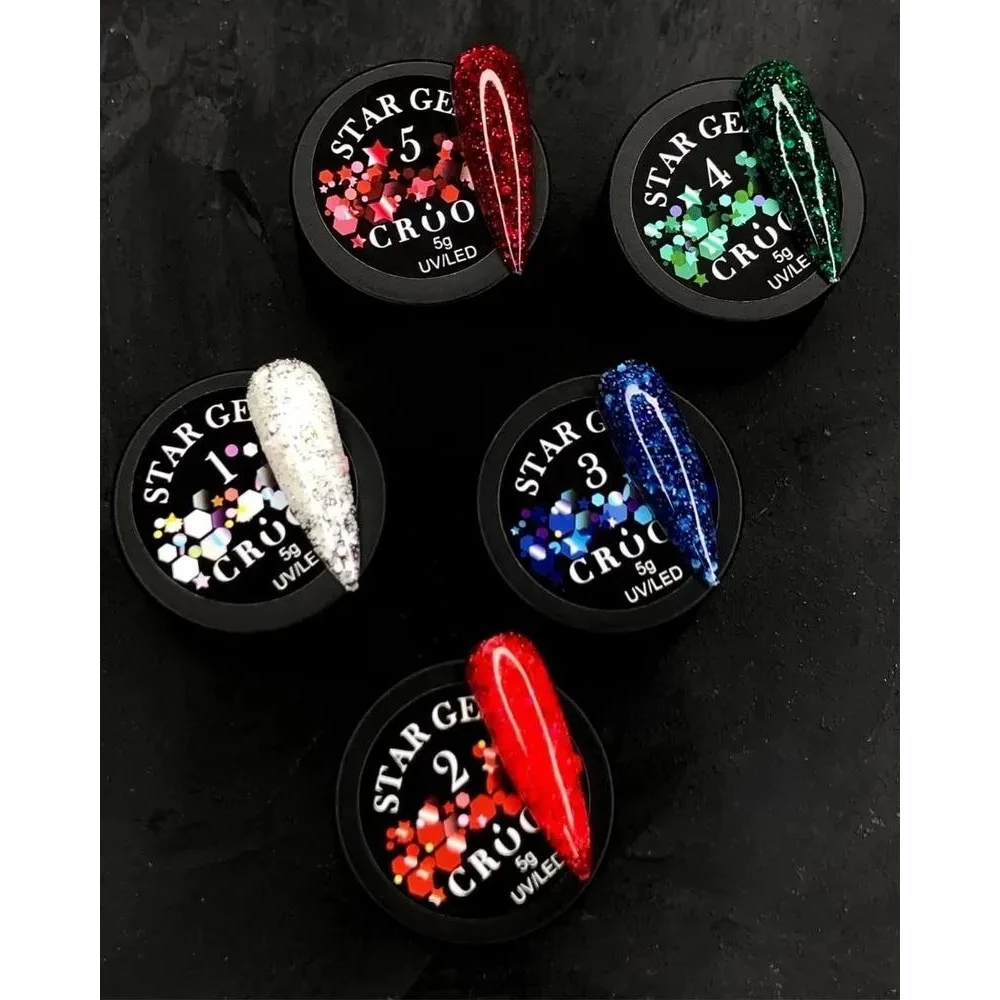 Гель для дизайна Crooz Star gel №04 (микс зеленых конфетти), 5 мл