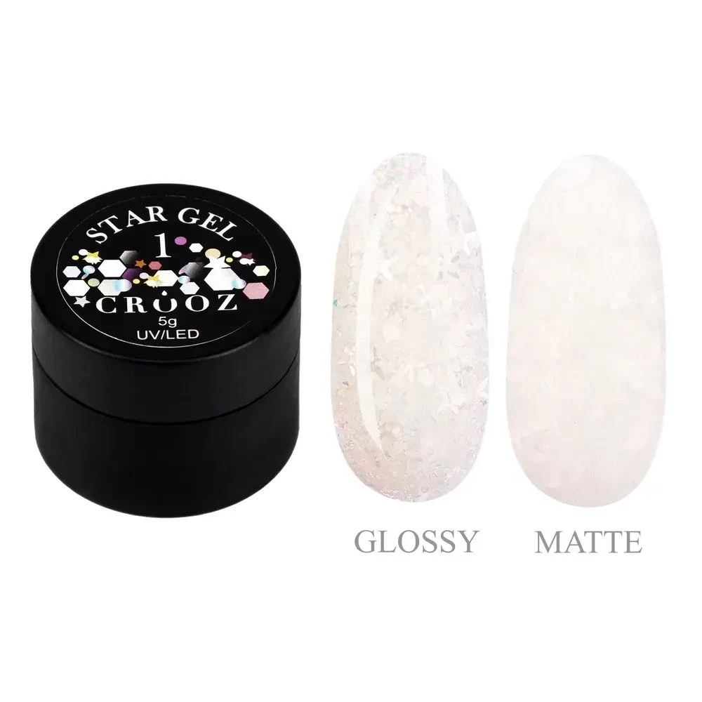 Гель для дизайну Crooz Star gel №01 (мікс білих конфетті), 5 мл