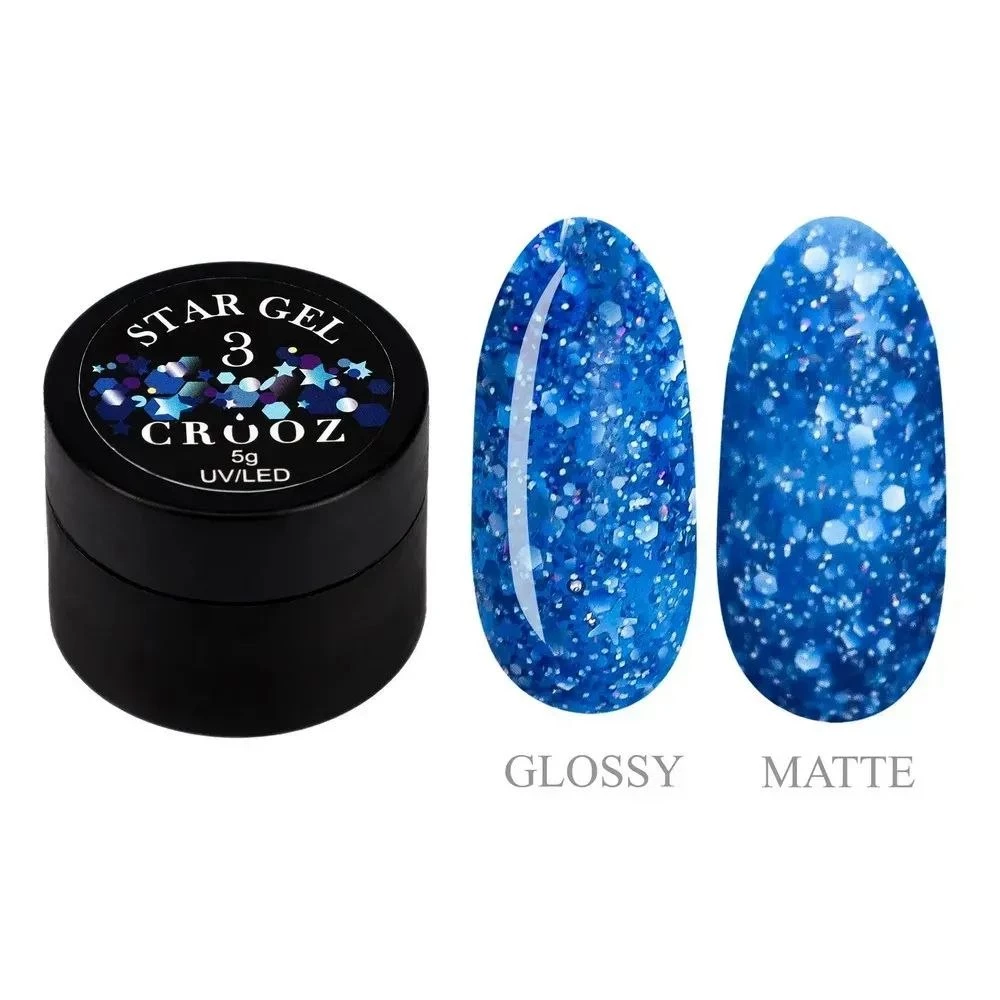 Гель для дизайну Crooz Star gel №03 (мікс синіх конфетті), 5 мл