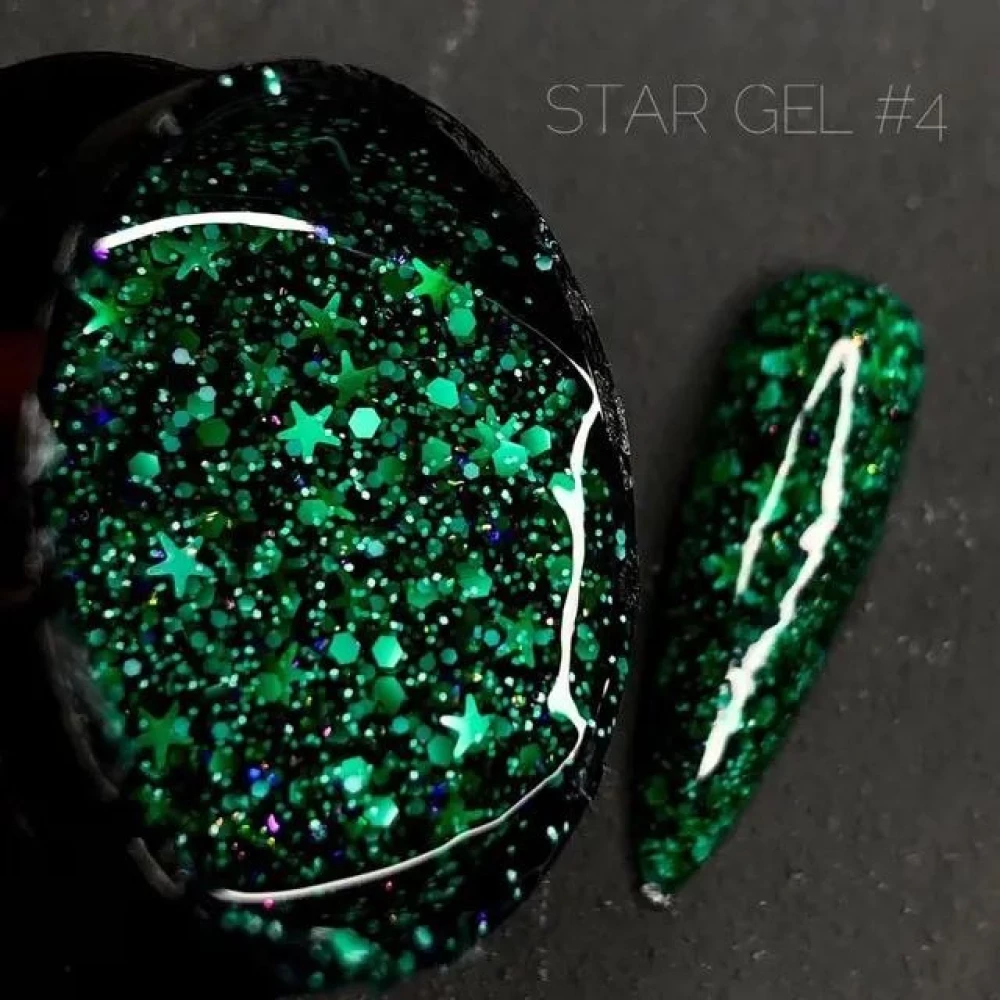 Гель для дизайна Crooz Star gel №04 (микс зеленых конфетти), 5 мл