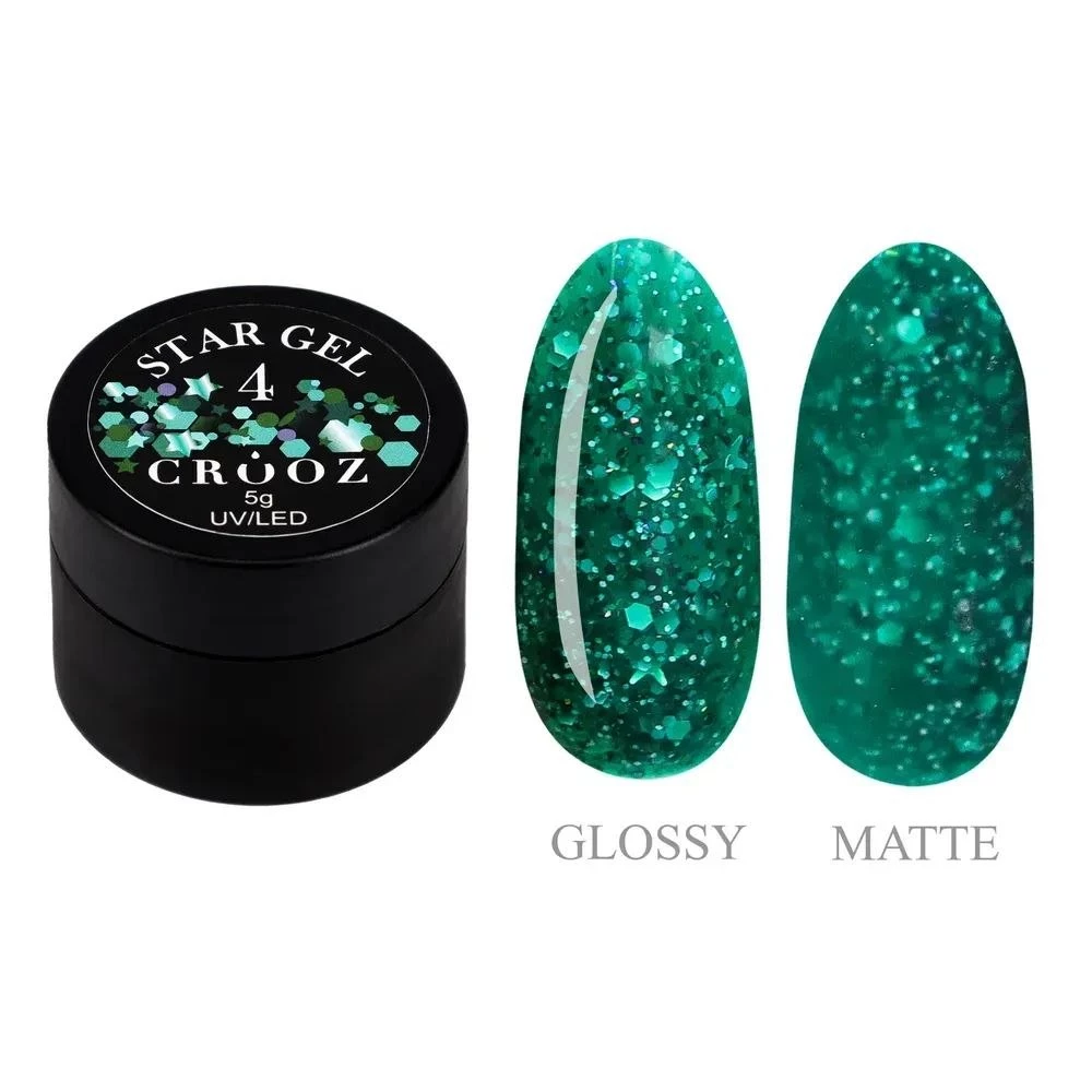 Гель для дизайна Crooz Star gel №04 (микс зеленых конфетти), 5 мл