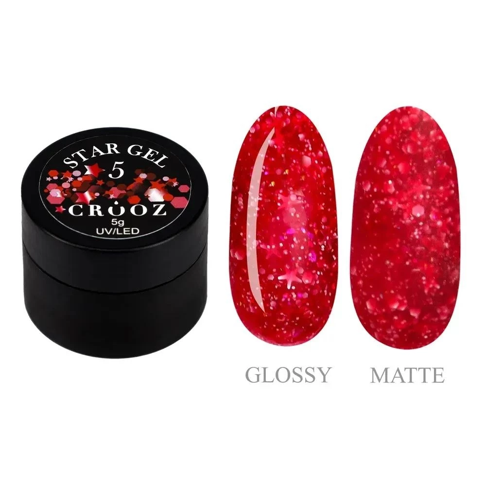 Гель для дизайну Crooz Star gel №05 (мікс малиново-бордових конфетті), 5 мл