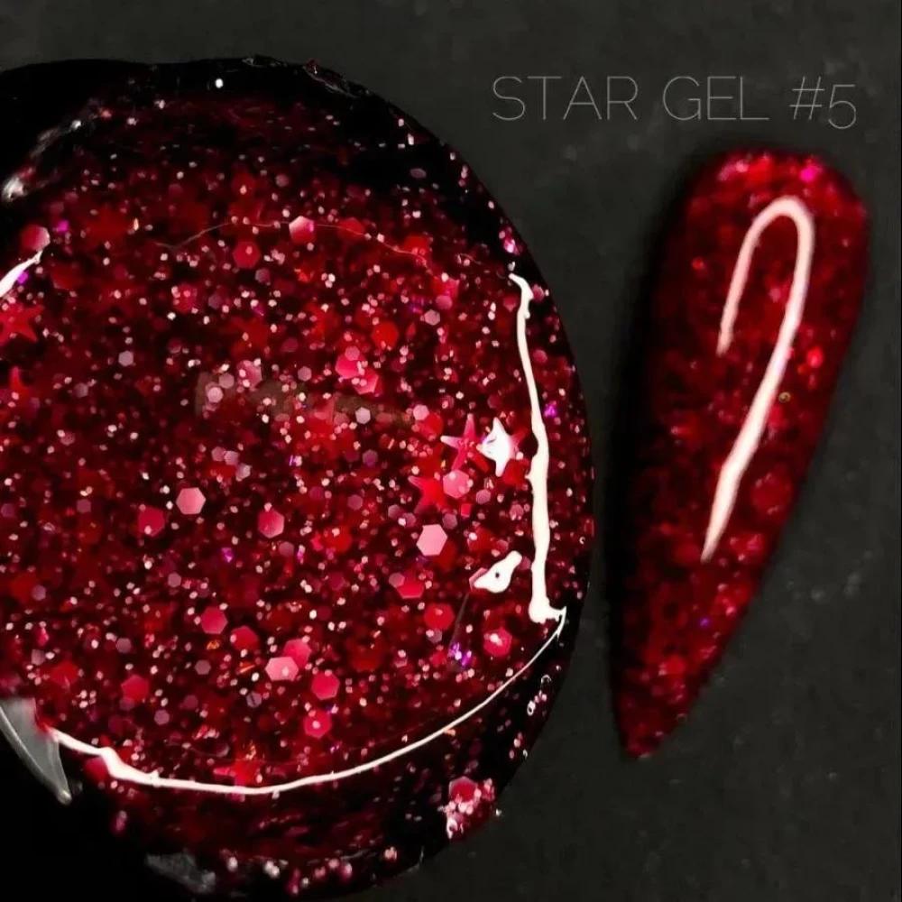 Гель для дизайну Crooz Star gel №05 (мікс малиново-бордових конфетті), 5 мл