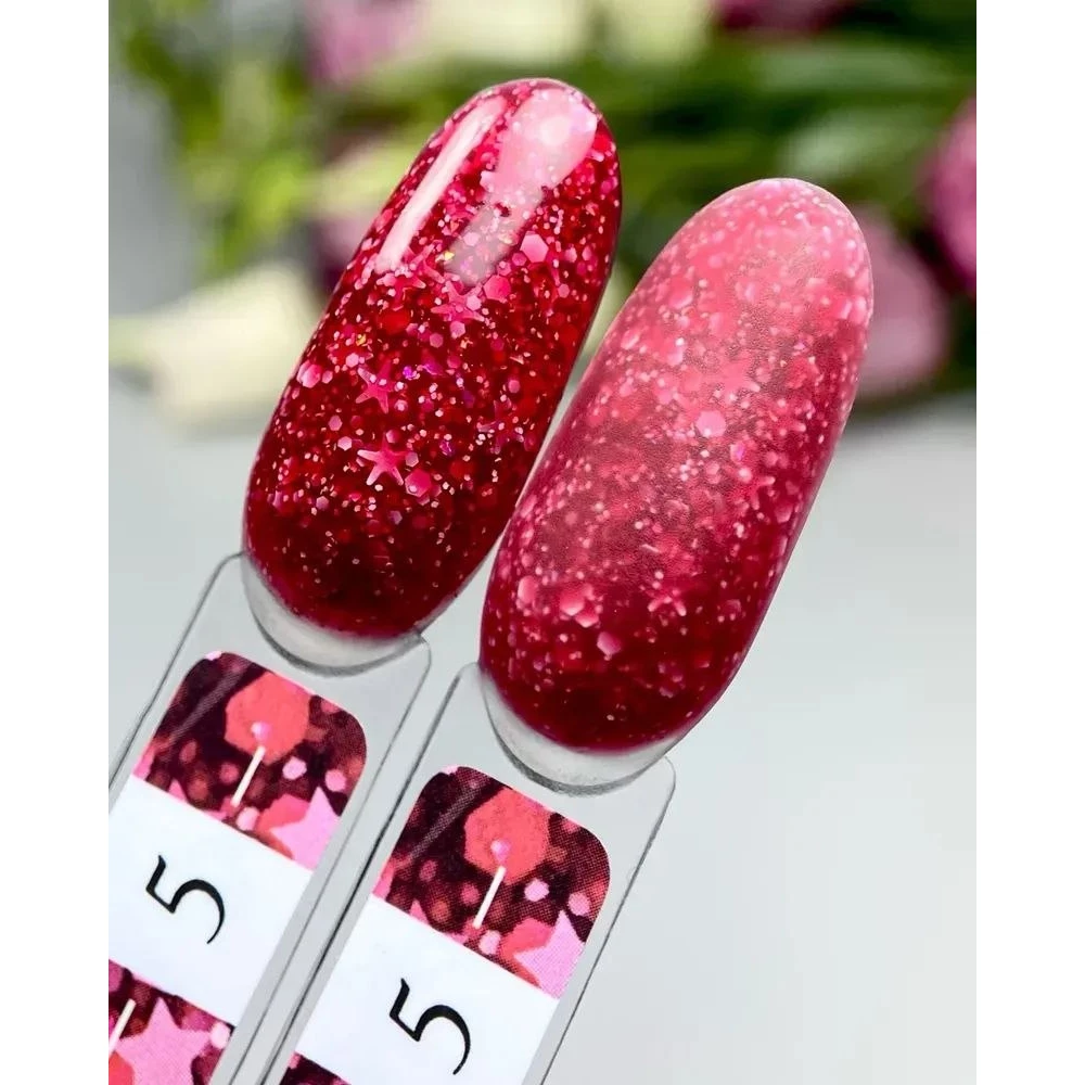 Гель для дизайну Crooz Star gel №05 (мікс малиново-бордових конфетті), 5 мл