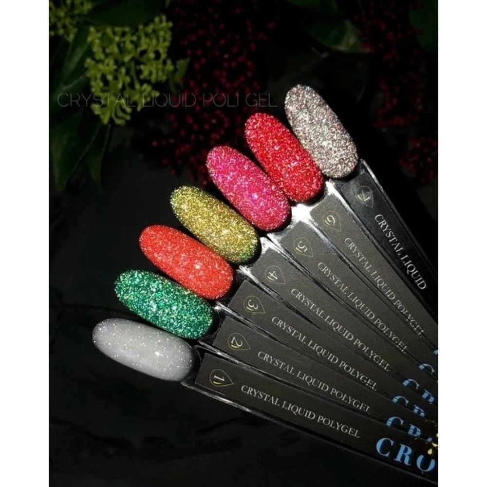 Рідкий полігель №04 CRYSTAL Liquid Polygel Crooz (жовтий зі світловідбивними блискітками), 15 мл