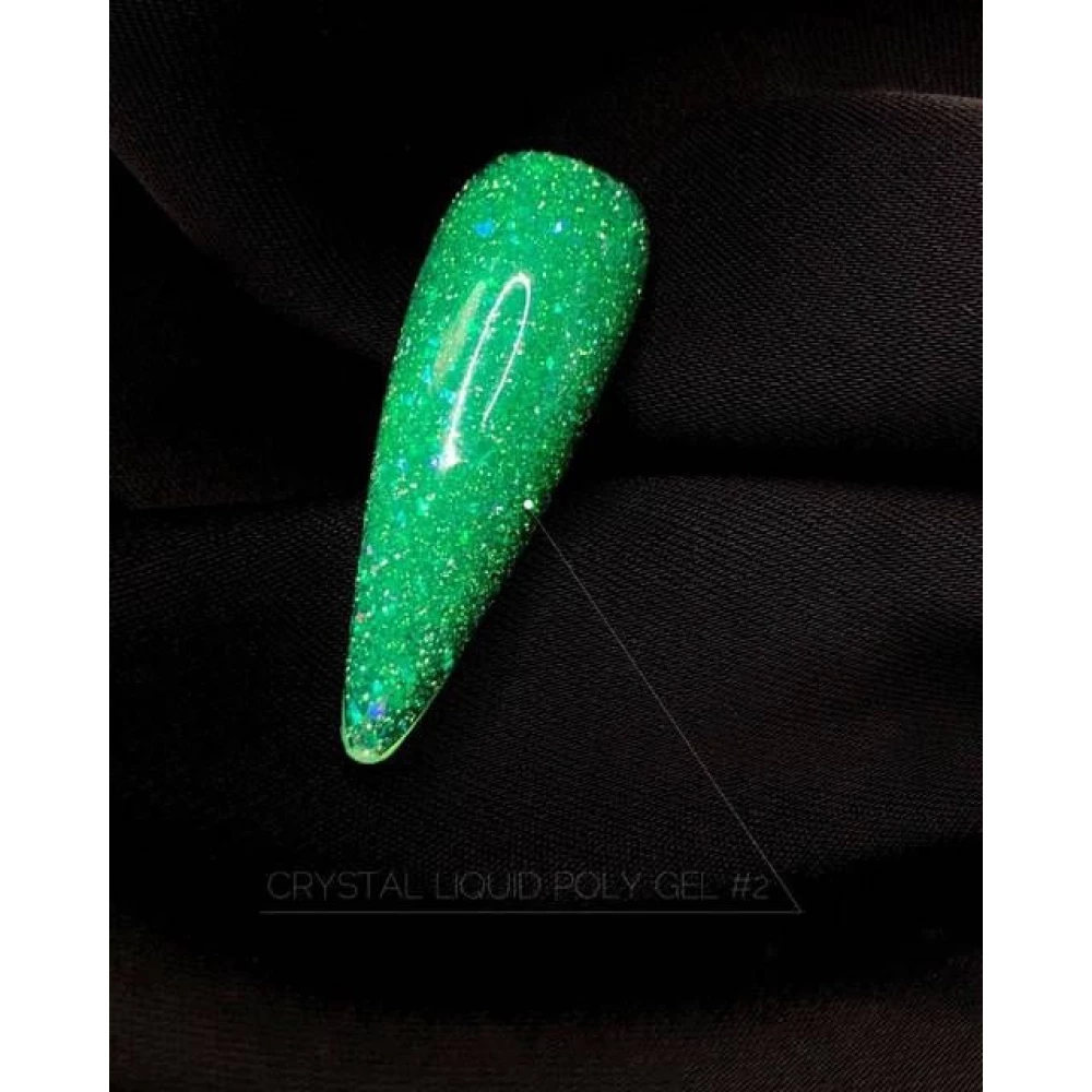 Жидкий полигель №02 CRYSTAL Liquid Polygel Crooz (зеленый со светоотражающими блестками), 15 мл