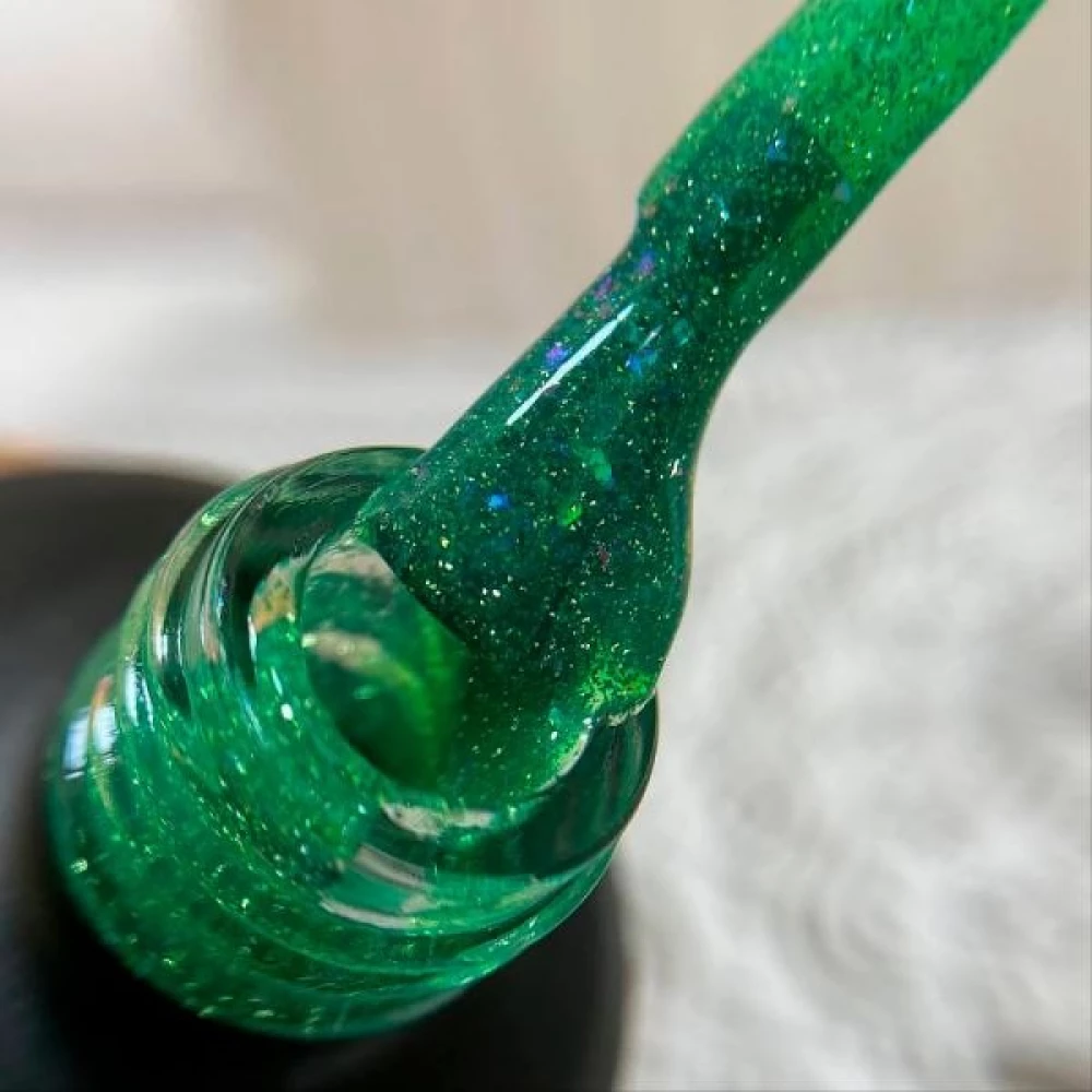 Жидкий полигель №02 CRYSTAL Liquid Polygel Crooz (зеленый со светоотражающими блестками), 15 мл