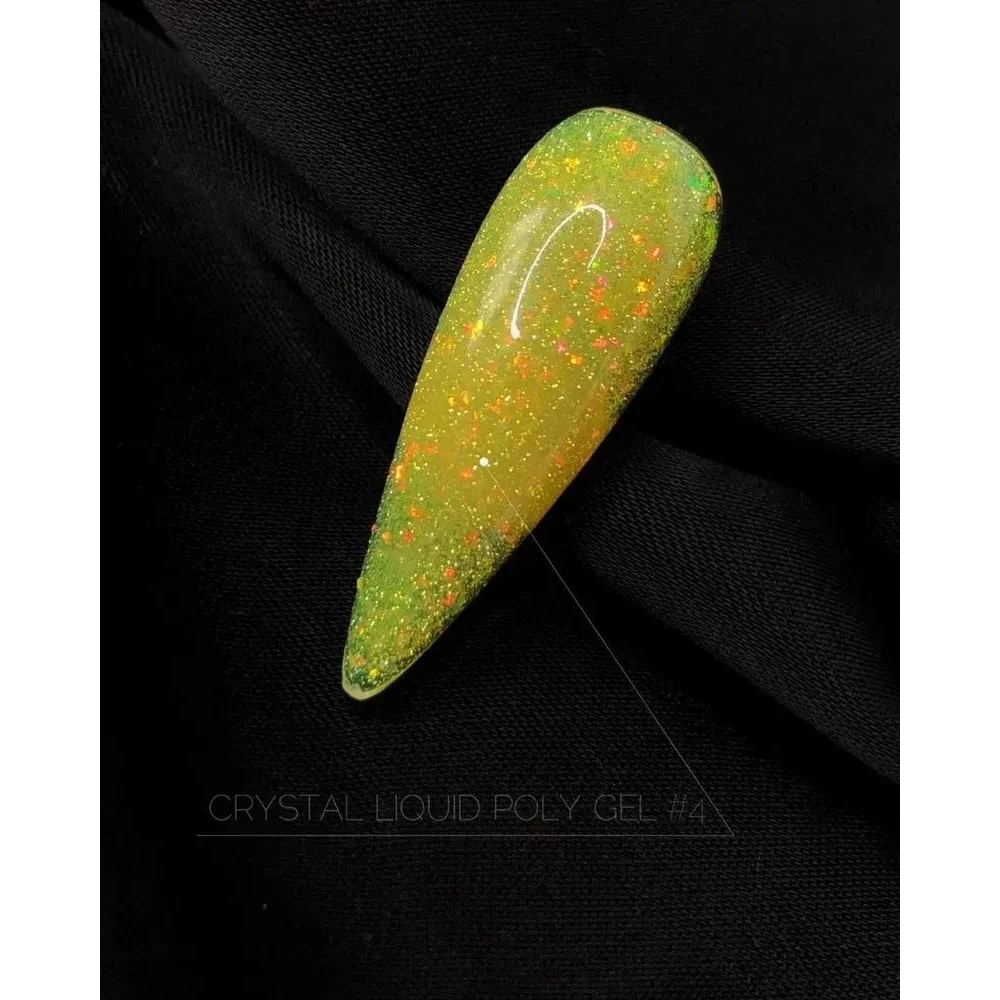 Рідкий полігель №04 CRYSTAL Liquid Polygel Crooz (жовтий зі світловідбивними блискітками), 15 мл