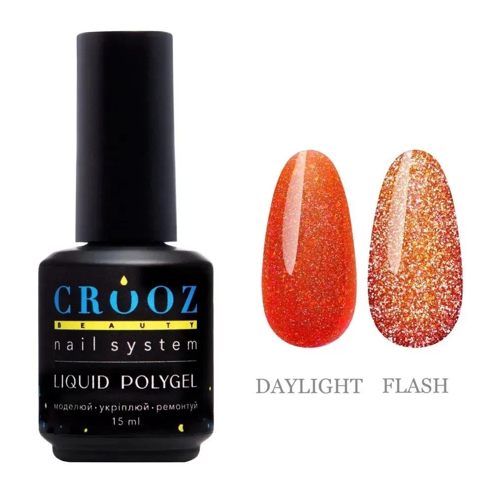 Жидкий полигель №06 CRYSTAL Liquid Polygel Crooz (коралловый со светоотражающими блестками), 15 мл