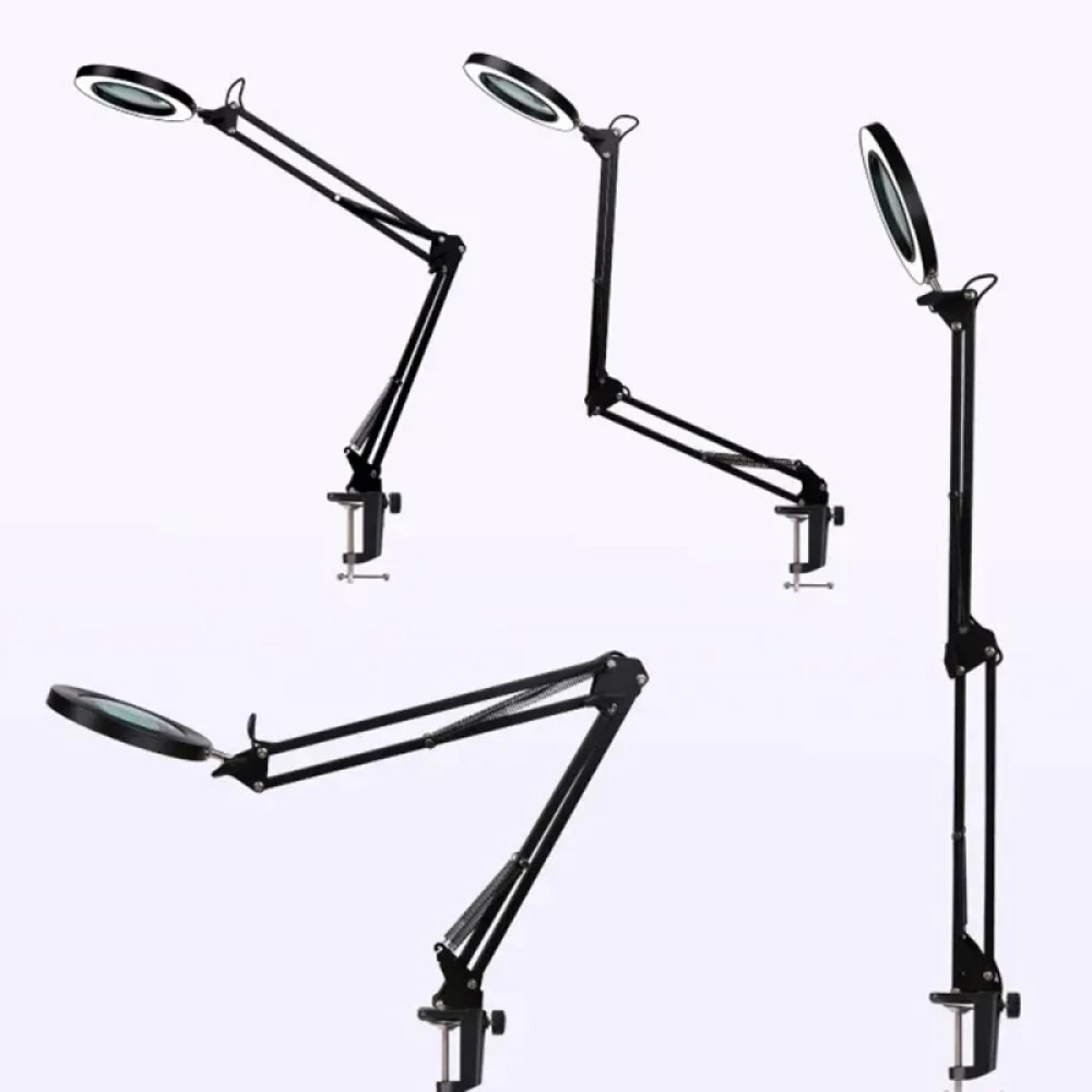 Настільна лампа чорна з 5Х збільшуваним склом живлення від USB 