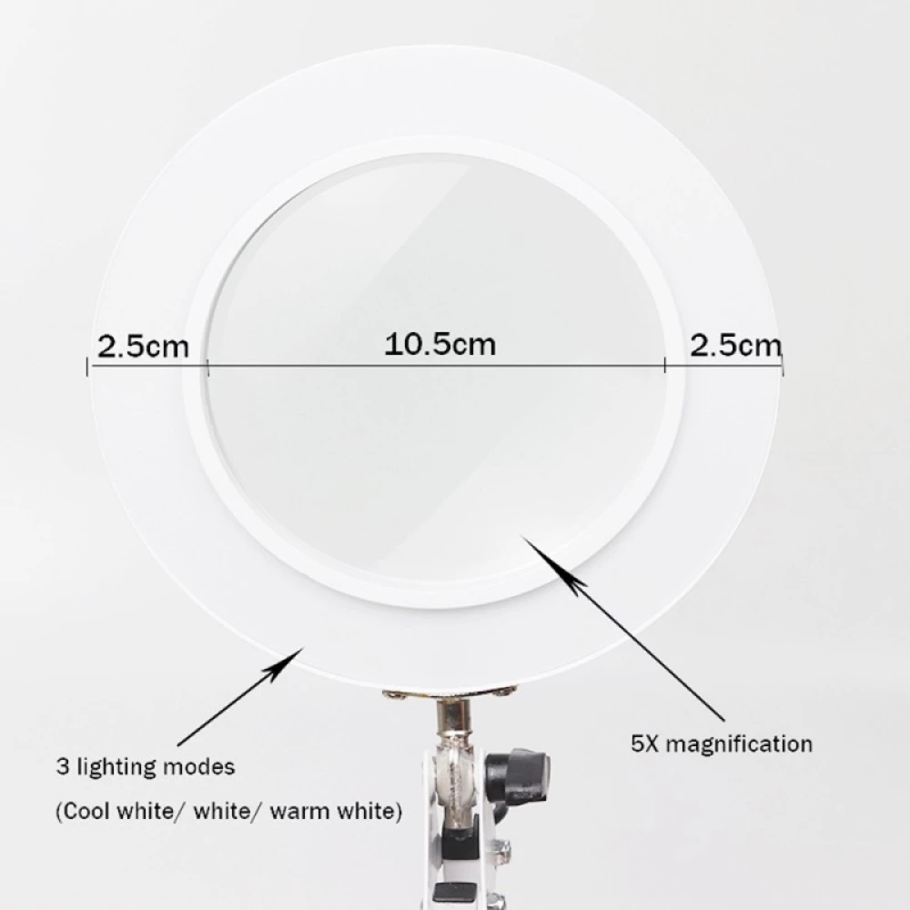 Настільна лампа чорна з 5Х збільшуваним склом живлення від USB 