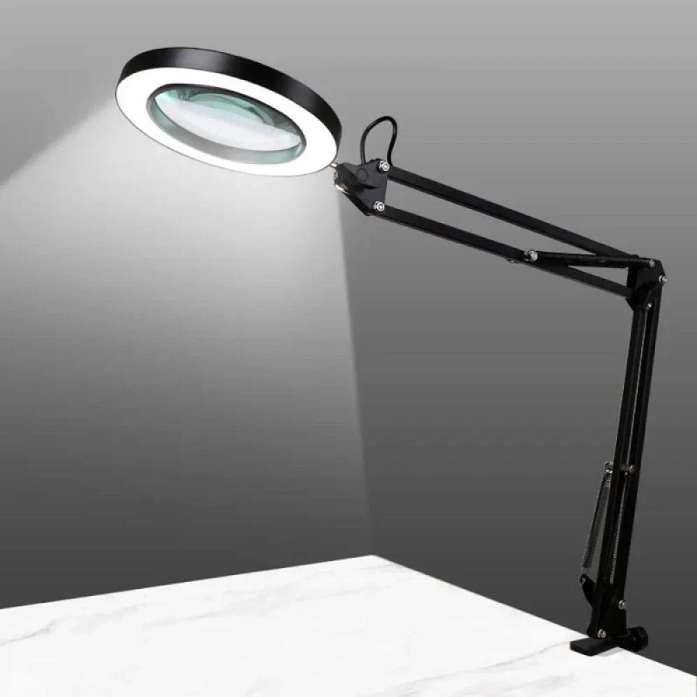 Настільна лампа чорна з 5Х збільшуваним склом живлення від USB 