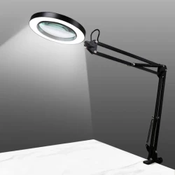 Настільна лампа чорна з 5Х збільшуваним склом живлення від USB 