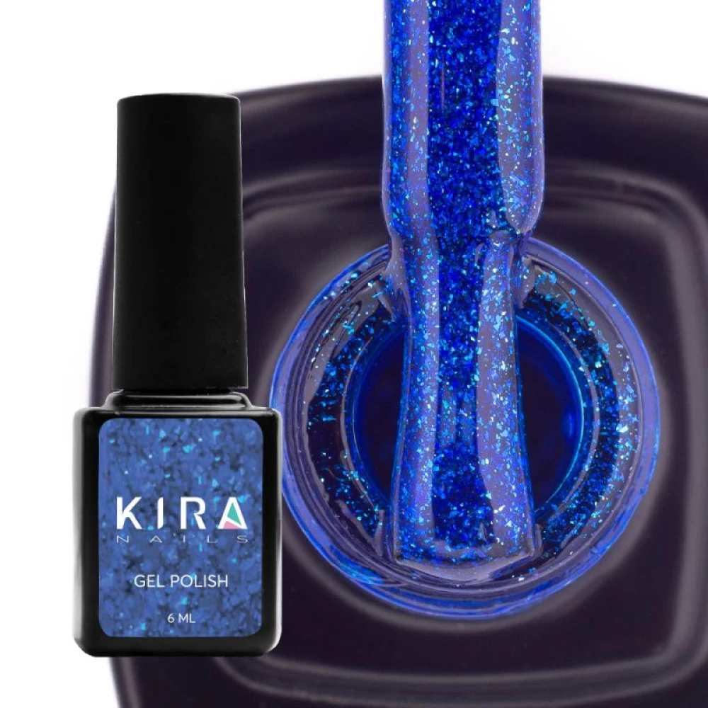 Гель-лак Kira Nails 24 Karat №010 (синий с блестками), 6 мл