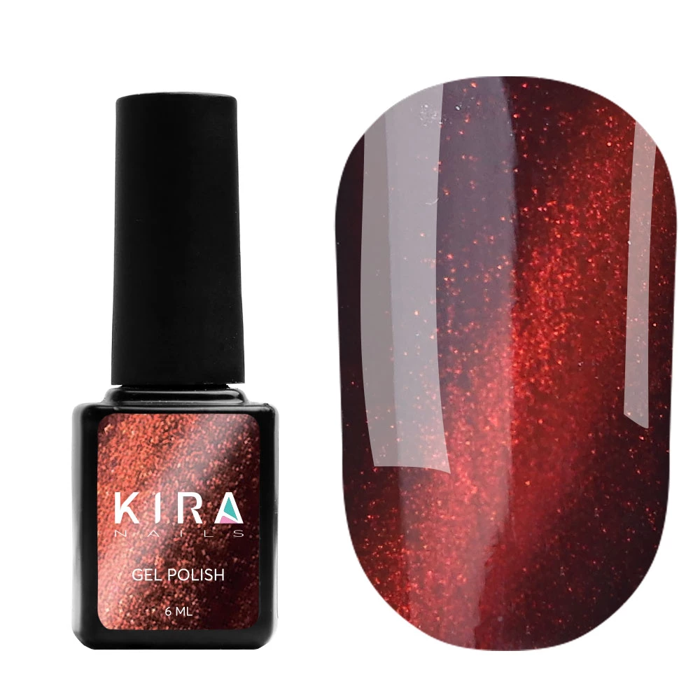 Гель-лак Kira Nails Cat Eye (Котяче око) №004 (бордово-коричневий, магнітний), 6 мл
