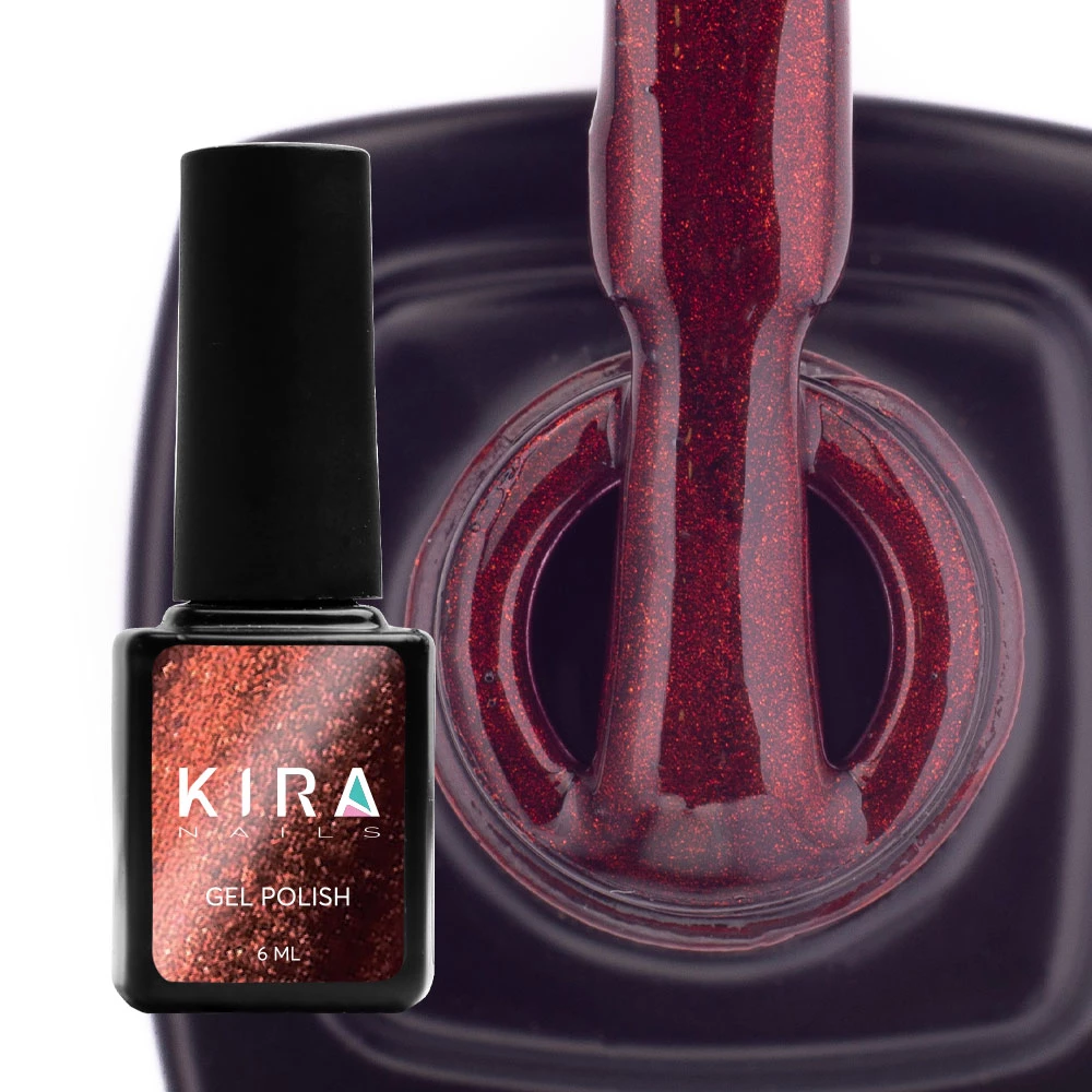 Гель-лак Kira Nails Cat Eye (Котяче око) №004 (бордово-коричневий, магнітний), 6 мл