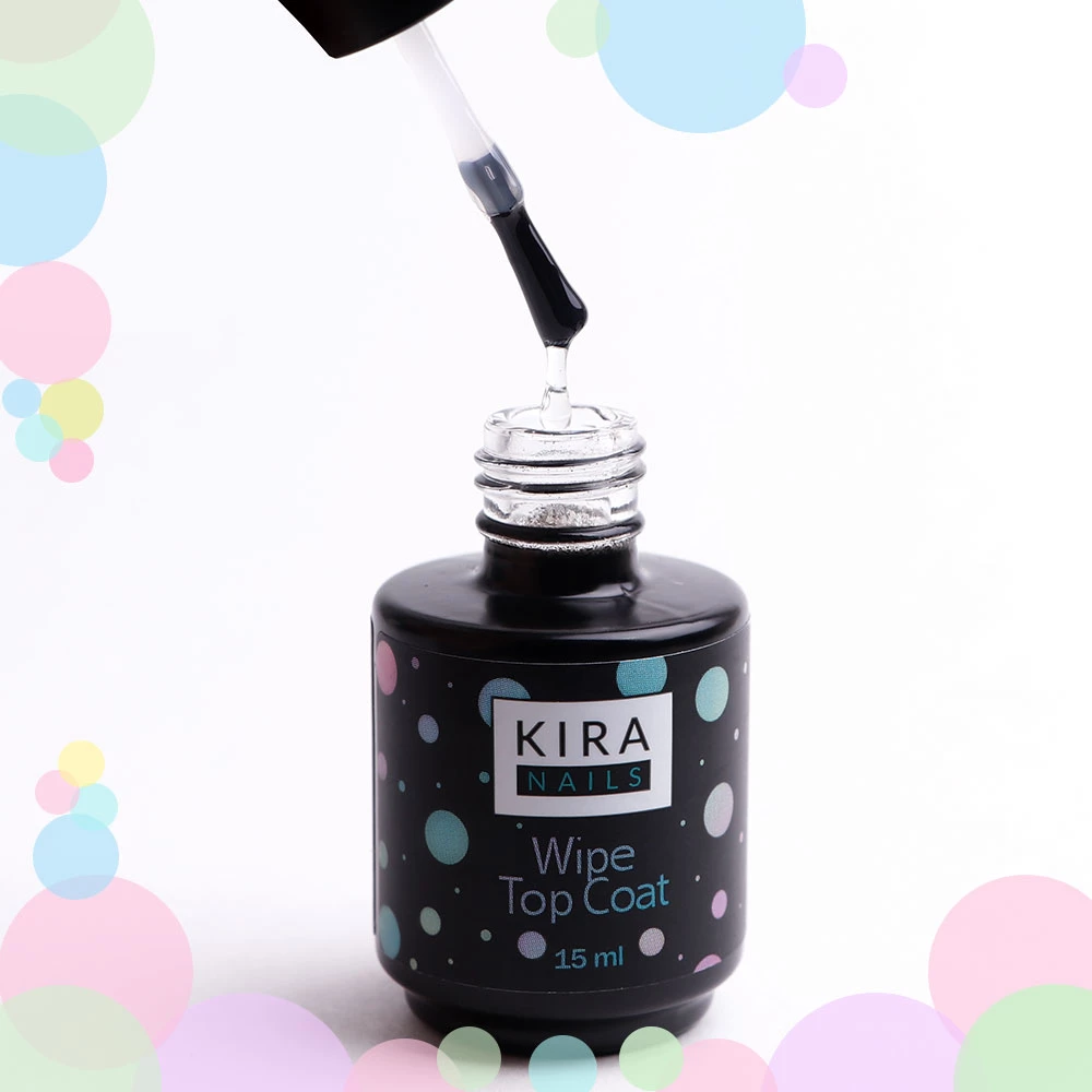 Kira Nails Wipe Top Coat - закріплювач для гель-лаку з липким шаром, 15 мл