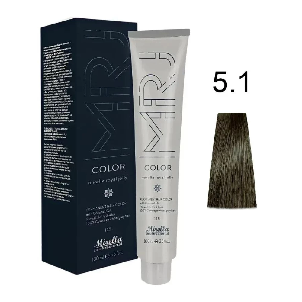 Крем-краска перманентная для волос Mirella Professional MRJ Color - 5.1, светлый пепельный шатен, 100 мл