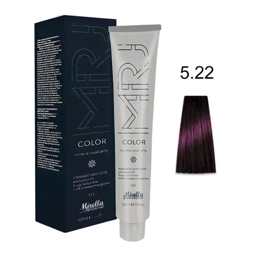 Крем-краска перманентная для волос Mirella Professional MRJ Color - 5.22, светлый шатен интенсивно-фиолетовый, 100 мл
