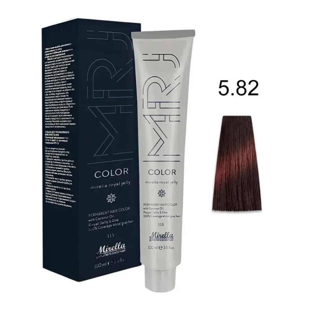 Крем-краска перманентная для волос Mirella Professional MRJ Color - 5.82, светлый шатен коричнево-фиолетовый, 100 мл