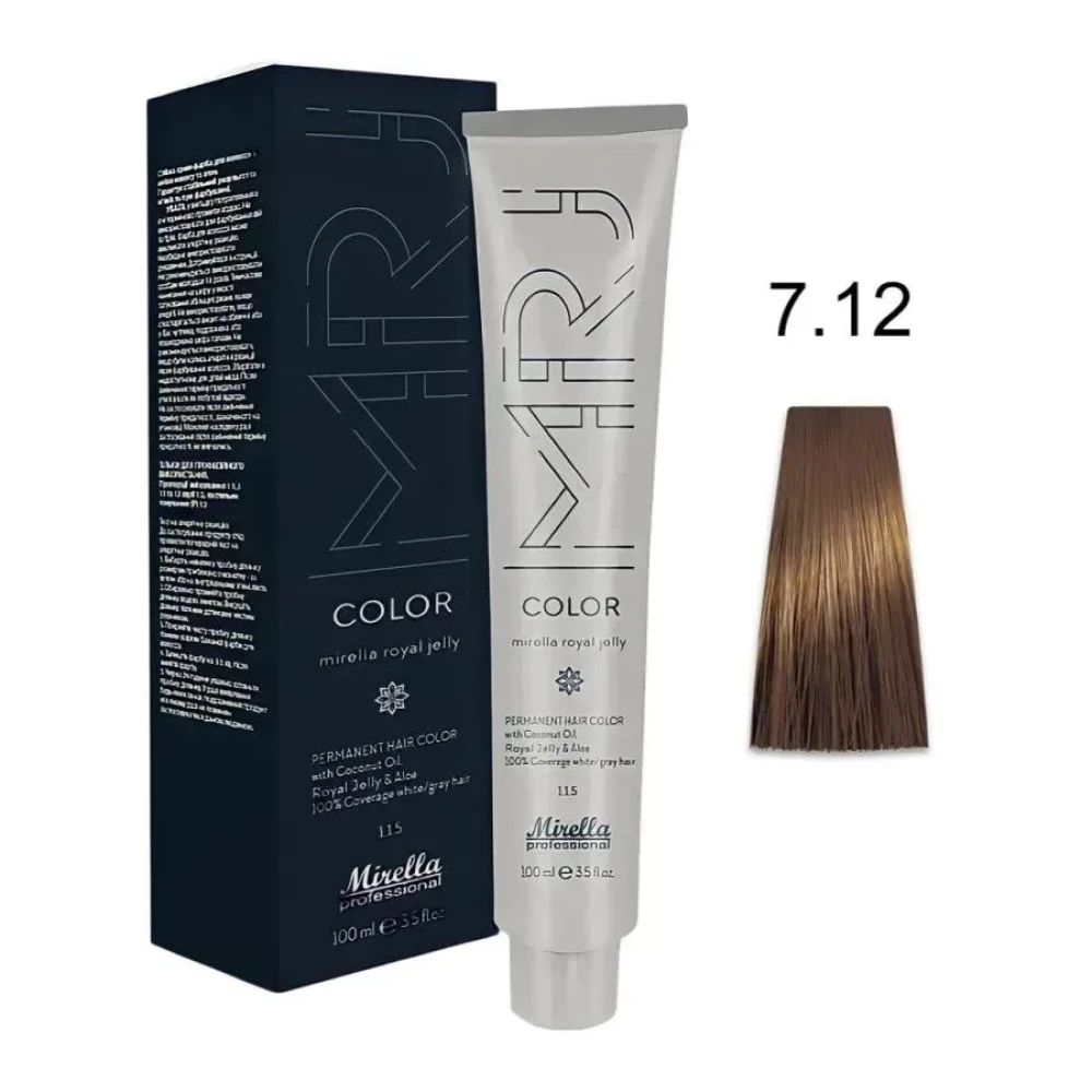 Крем-краска перманентная для волос Mirella Professional MRJ Color - 7.12 блондин пепелисто-фиолетовый, 100 мл