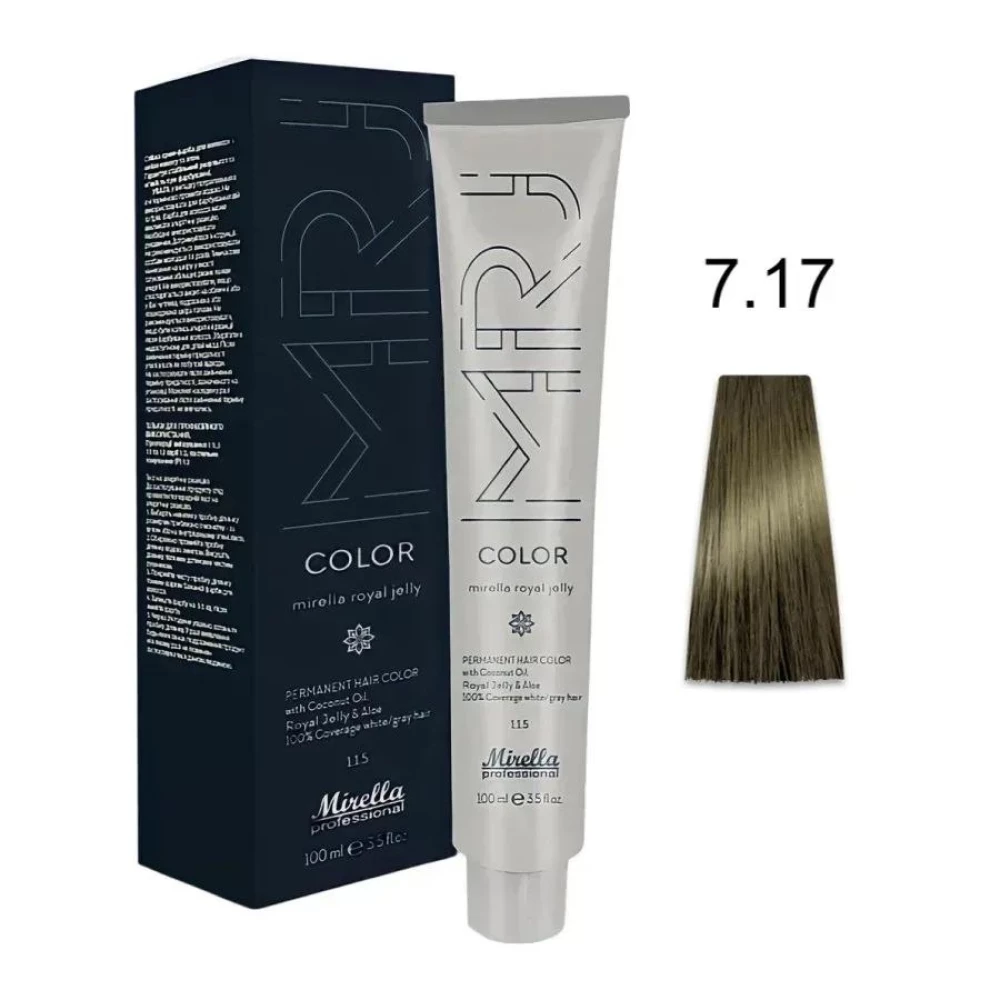 Крем-краска перманентная для волос Mirella Professional MRJ Color - 7.17, блондин пепельно-древесный, 100 мл