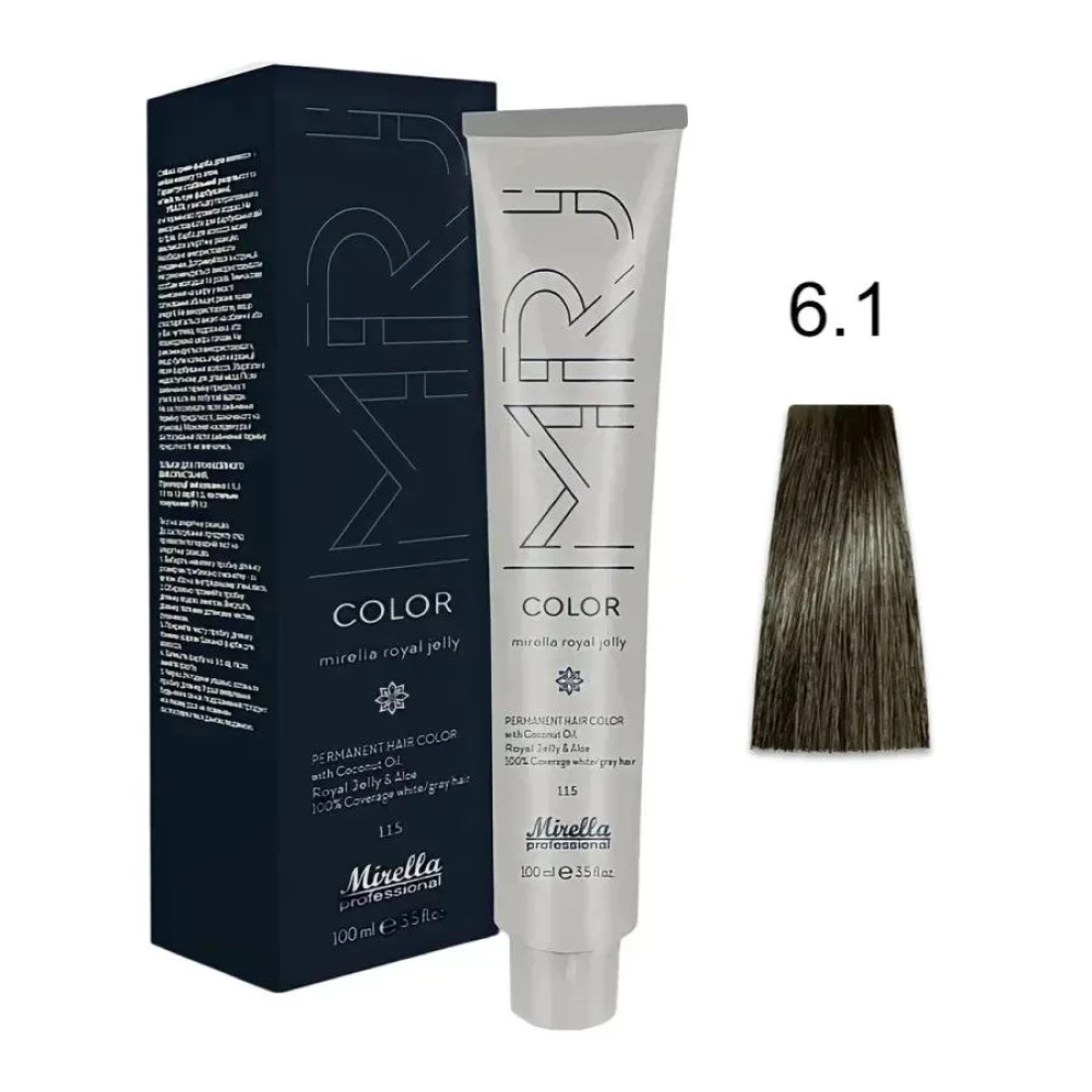 Крем-краска перманентная для волос Mirella Professional MRJ Color - 6.1, темный пепельный блондин, 100 мл
