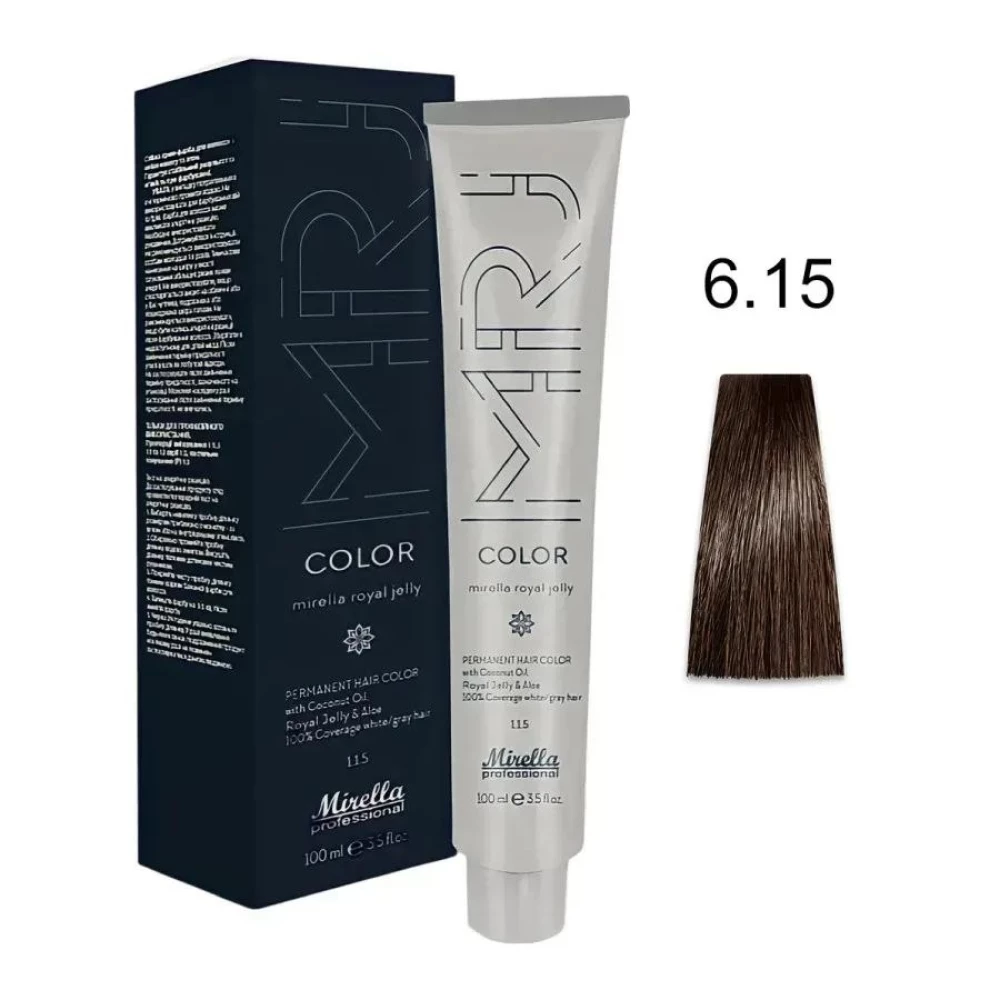 Крем-краска перманентная для волос Mirella Professional MRJ Color – 6.15, темный блондин пепелисто-махагоновый, 100 мл