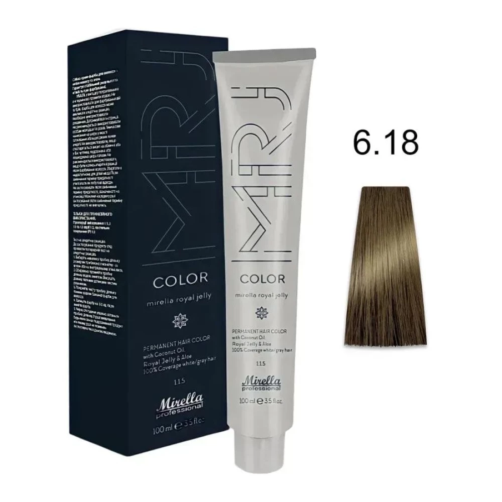 Крем-краска перманентная для волос Mirella Professional MRJ Color – 6.18, темный блондин пепельно-коричневый, 100 мл