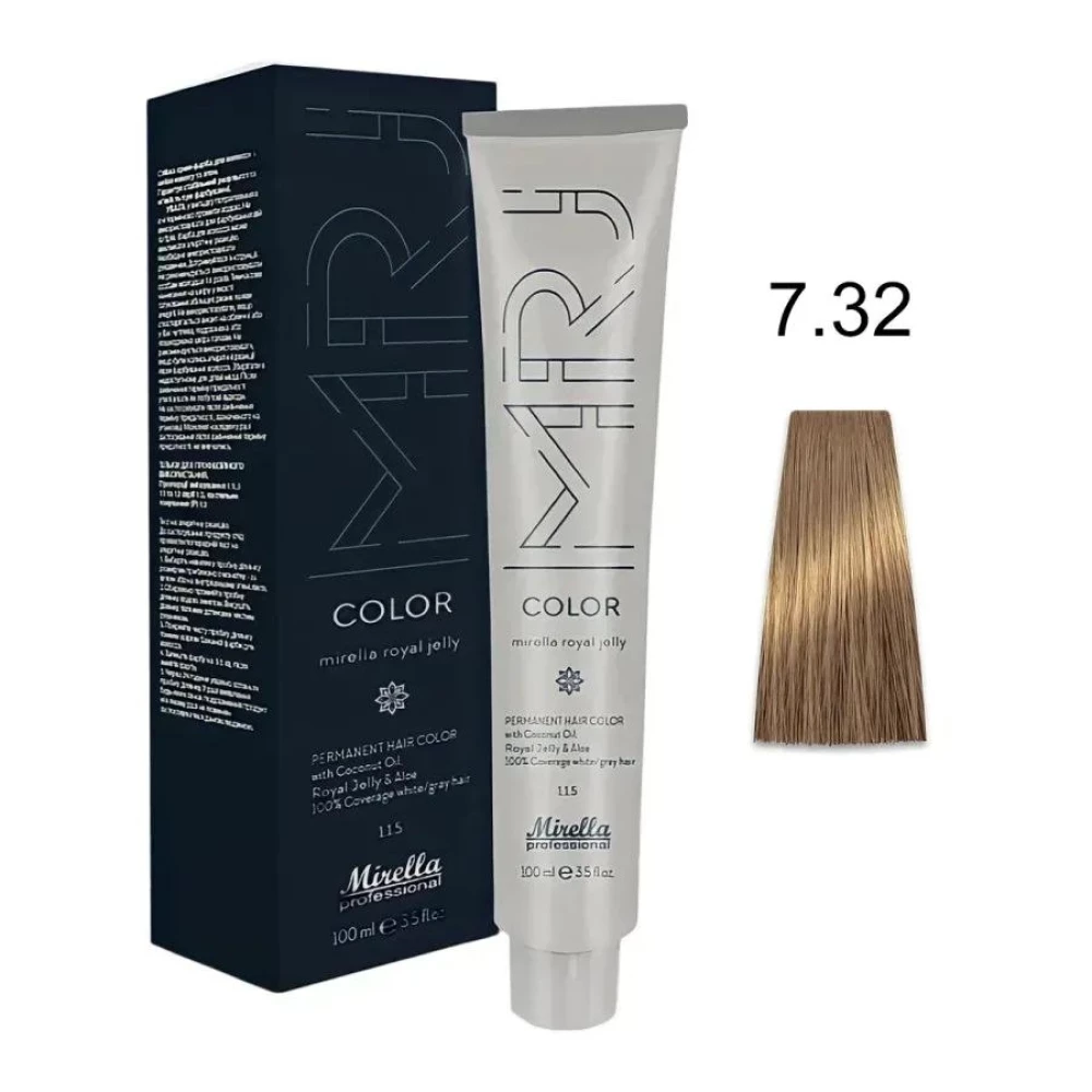 Крем-краска перманентная для волос Mirella Professional MRJ Color – 7.32, блондин золотисто-фиолетовый, 100 мл