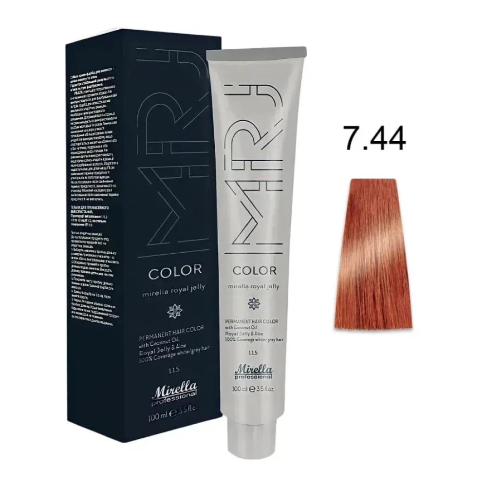 Крем-краска перманентная для волос Mirella Professional MRJ Color – 7.44, блондин интенсивно медный, 100 мл