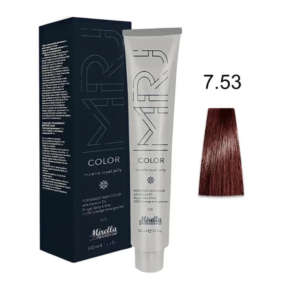 Крем-краска перманентная для волос Mirella Professional MRJ Color – 7.53, махагоново-золотистый блондин, 100 мл