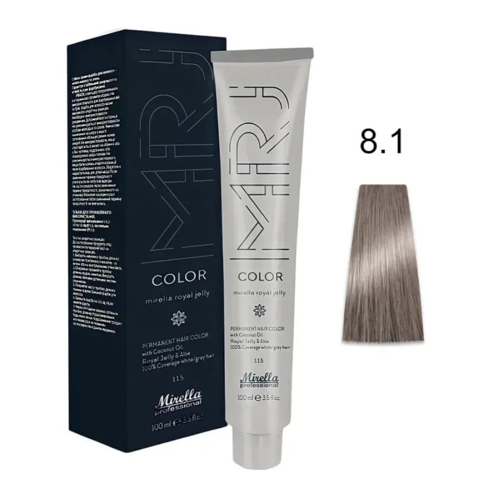 Крем-краска перманентная для волос Mirella Professional MRJ Color - 8.1, светлый пепельный блондин, 100 мл