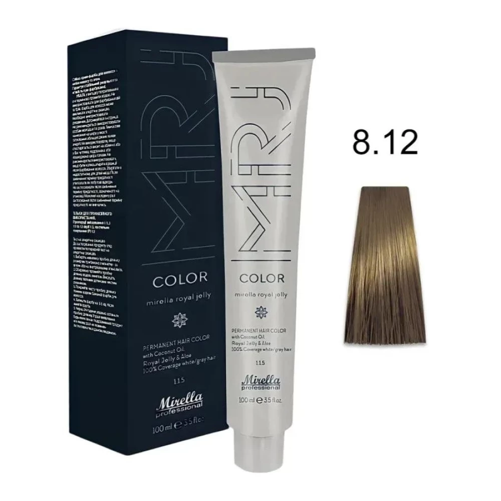Крем-краска перманентная для волос Mirella Professional MRJ Color - 8.12, светлый блондин пепельно-фиолетовый, 100 мл