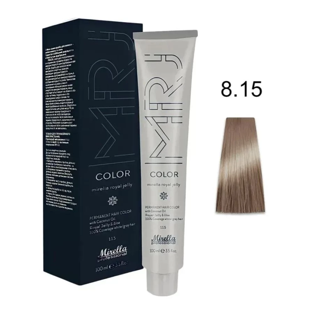 Крем-краска перманентная для волос Mirella Professional MRJ Color - 8.15, светлый блондин пепельно-махагоновый, 100 мл