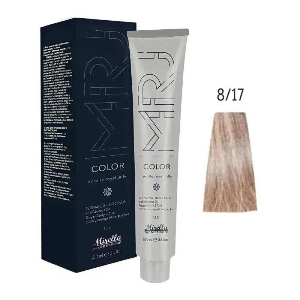 Крем-краска перманентная для волос Mirella Professional MRJ Color - 8.17, светлый блондин пепельно-древесный, 100 мл