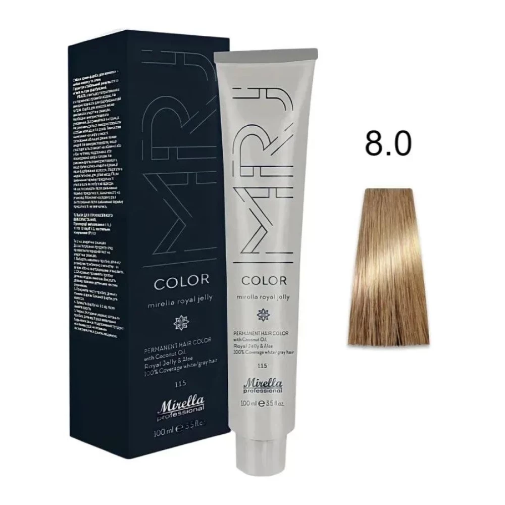 Крем-краска перманентная для волос Mirella Professional MRJ Color – 8.0, светлый блондин, 100 мл