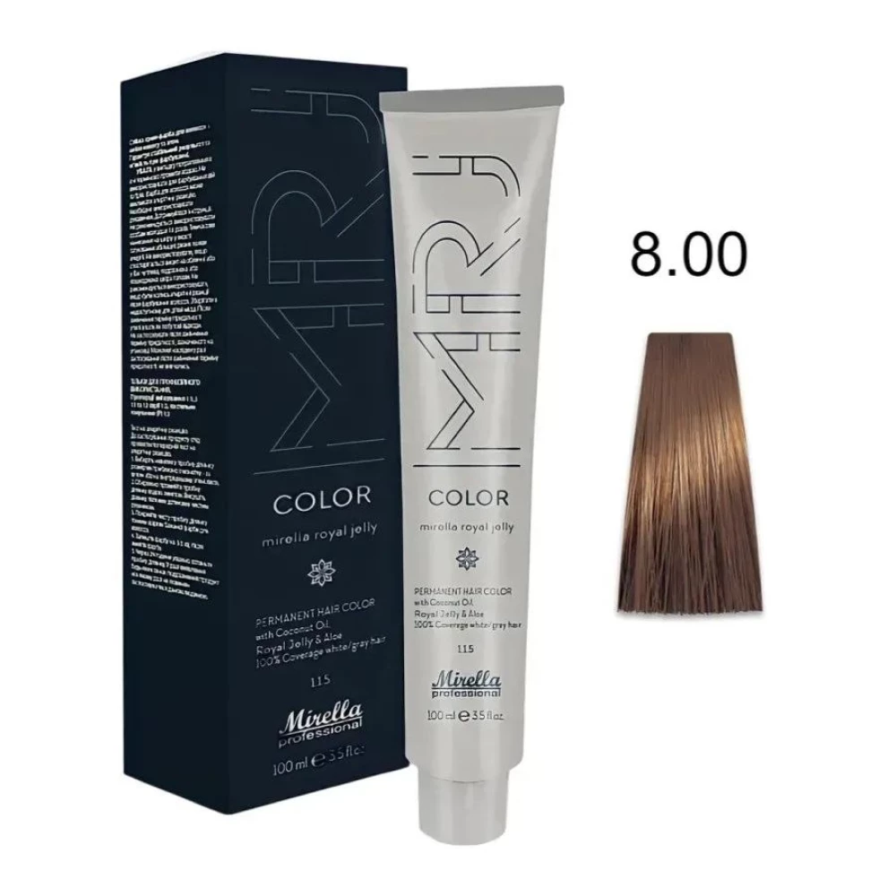 Крем-краска перманентная для волос Mirella Professional MRJ Color – 8.00, интенсивный светлый блондин, 100 мл
