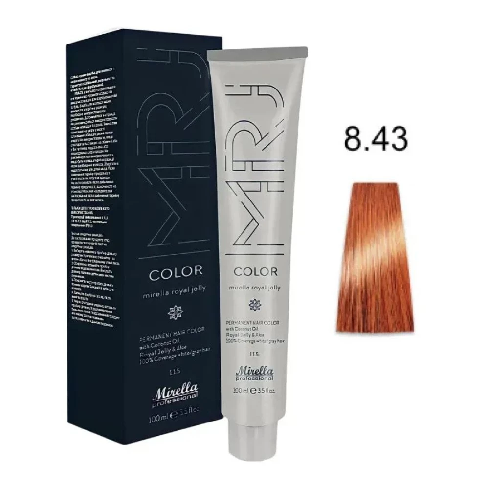 Крем-краска перманентная для волос Mirella Professional MRJ Color - 8.43, светлый медно-золотистый блондин, 100 мл