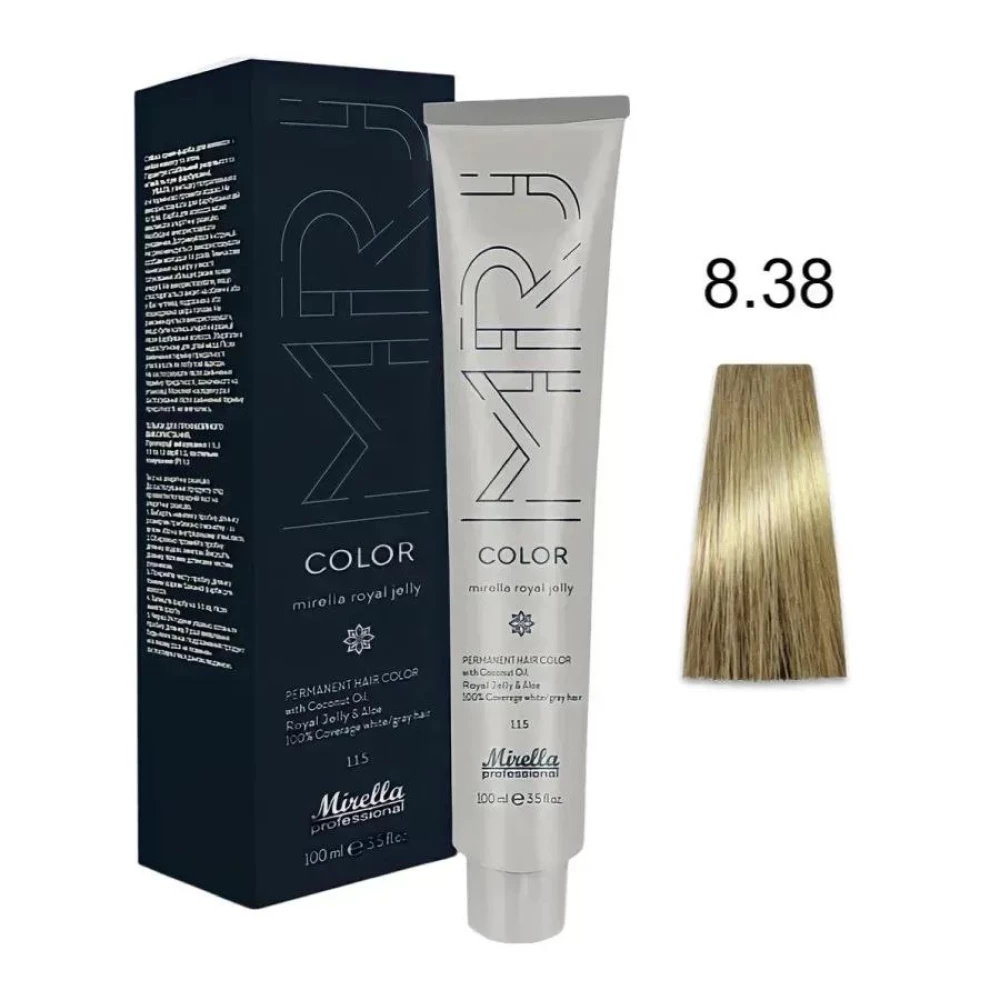 Крем-краска перманентная для волос Mirella Professional MRJ Color - 8.38, светлый золотисто-коричневый блондин, 100 мл