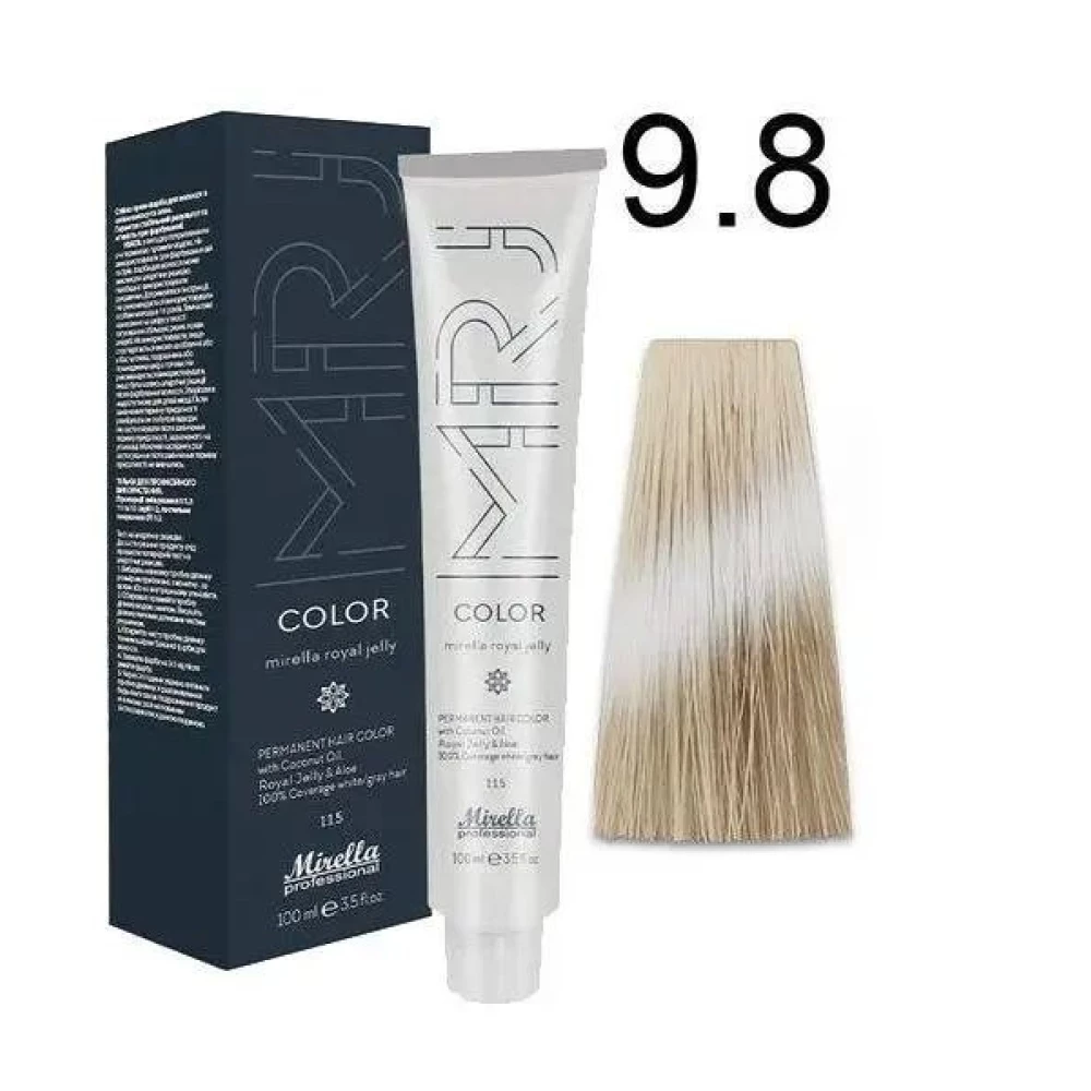 Крем-краска перманентная для волос Mirella Professional MRJ Color - 9.8, очень светлый коричневый блондин, 100 мл