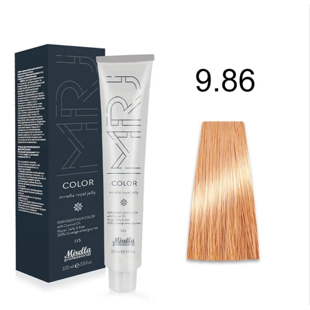 Крем-краска перманентная для волос Mirella Professional MRJ Color – 9.86, очень светлый блондин коричнево-красный, 100 мл.